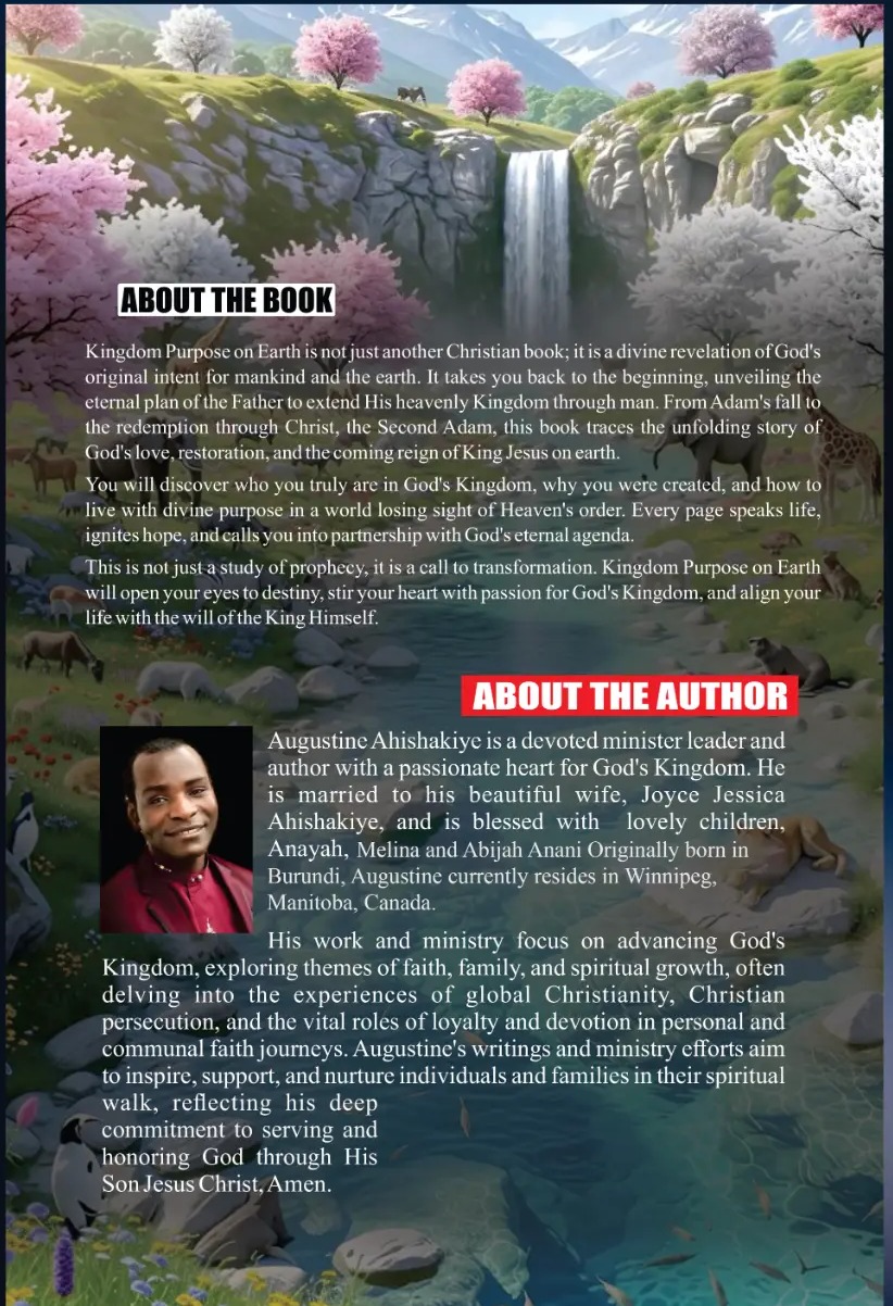 Kingdom Purpose on Earth back cover with about the book and about the author